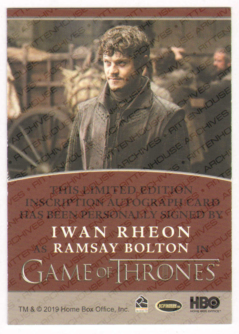 
                  
                    Iwan Rheon as Ramsay Bolton in Game of Thrones Signed Rittenhouse Trading Card with Character Name
                  
                