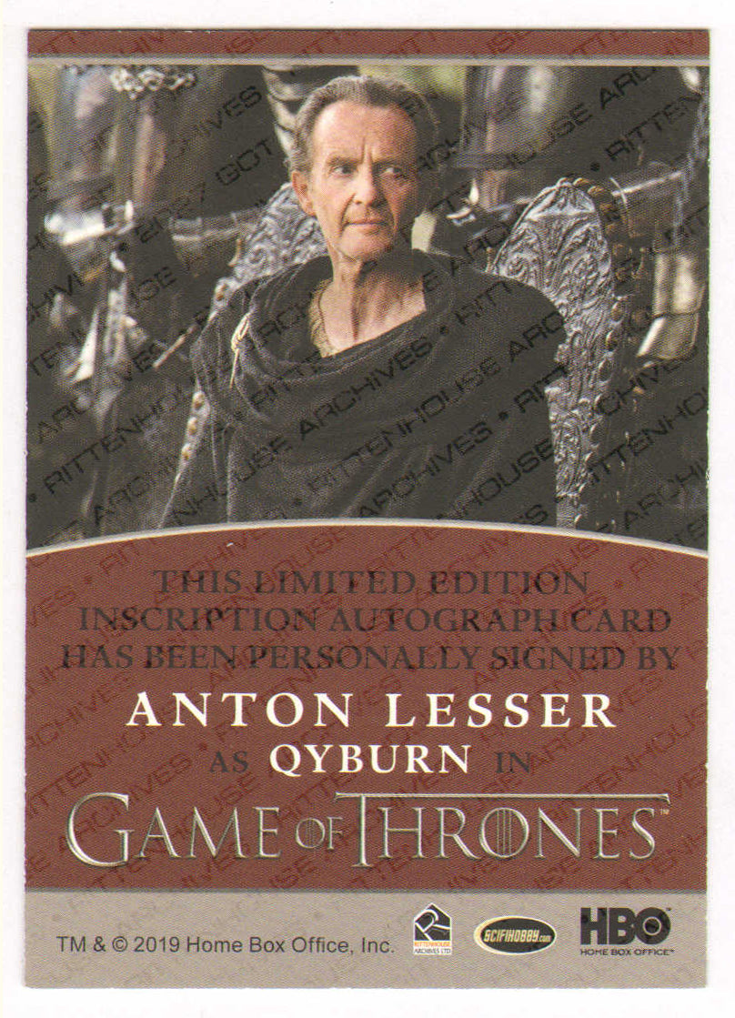 
                  
                    Anton Lesser as Qyburn in Game of Thrones Signed Rittenhouse Trading Card with Quote
                  
                