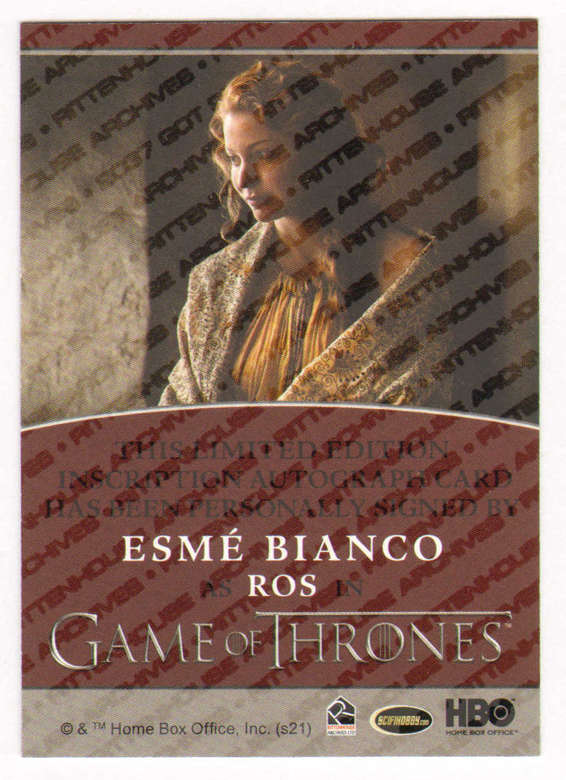 
                  
                    Esmé Bianco as Ros in Game of Thrones Signed Rittenhouse Trading Card with Quote
                  
                