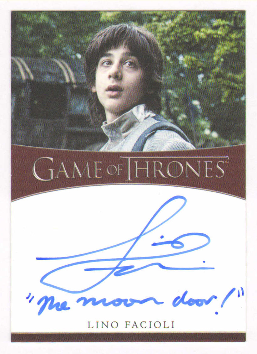 
                  
                    Lino Facioli as Robin Arryn in Game of Thrones Signed Rittenhouse Trading Card with Quote
                  
                