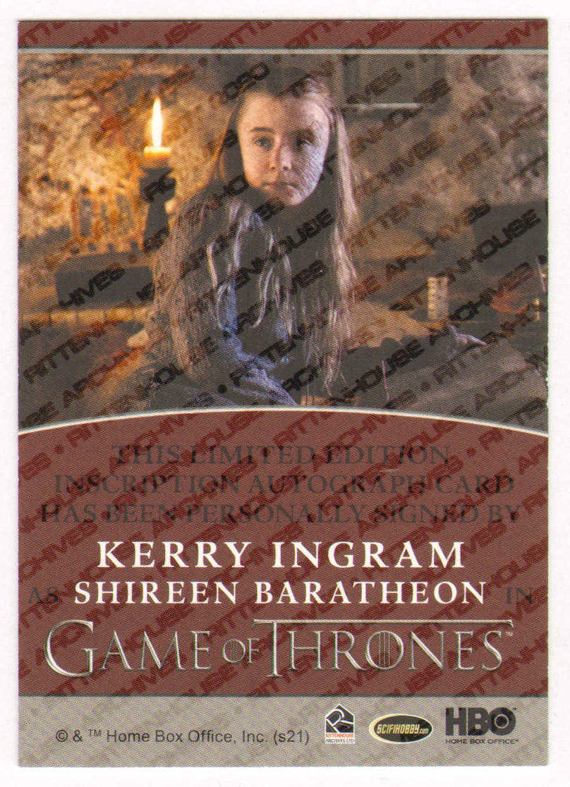 
                  
                    Kerry Ingram as Shireen Baratheon in Game of Thrones Signed Rittenhouse Trading Card with Quote
                  
                