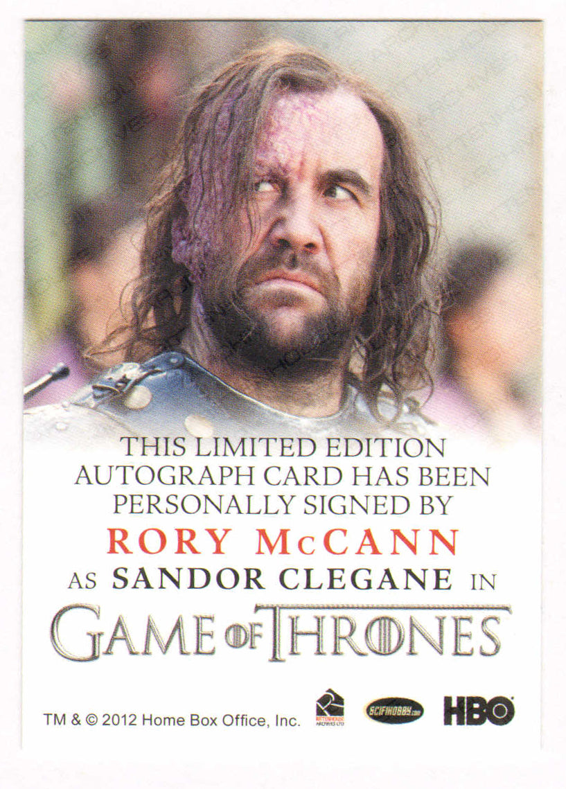 
                  
                    Rory McCann as Sandor Cleagane in Game of Thrones Signed Rittenhouse Trading Card
                  
                