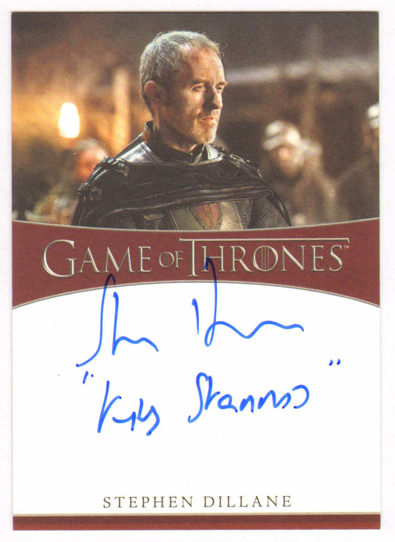 
                  
                    Stephen Dillane as Stannis Baratheon in Game of Thrones Signed Rittenhouse Trading Card with Character Name
                  
                