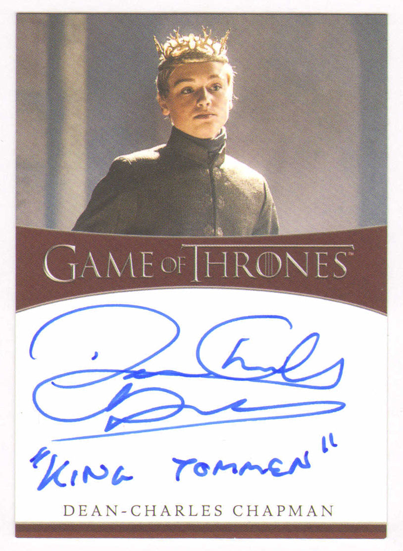 
                  
                    Dean-Charles Chapman as King Tommen Baratheon in Game of Thrones Signed Rittenhouse Trading Card with Character Name
                  
                