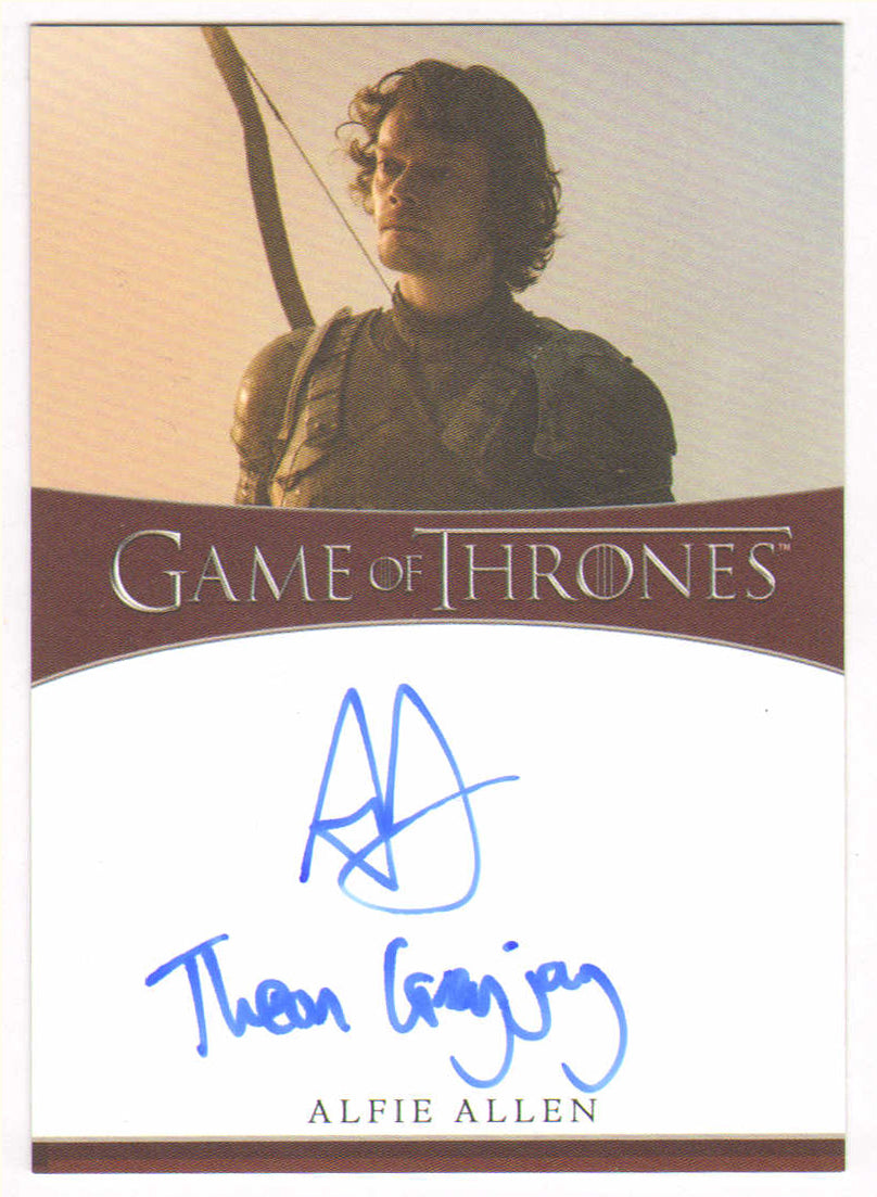 
                  
                    Alfie Allen as Theon Greyjoy in Game of Thrones Signed Rittenhouse Trading Card with Character Name
                  
                