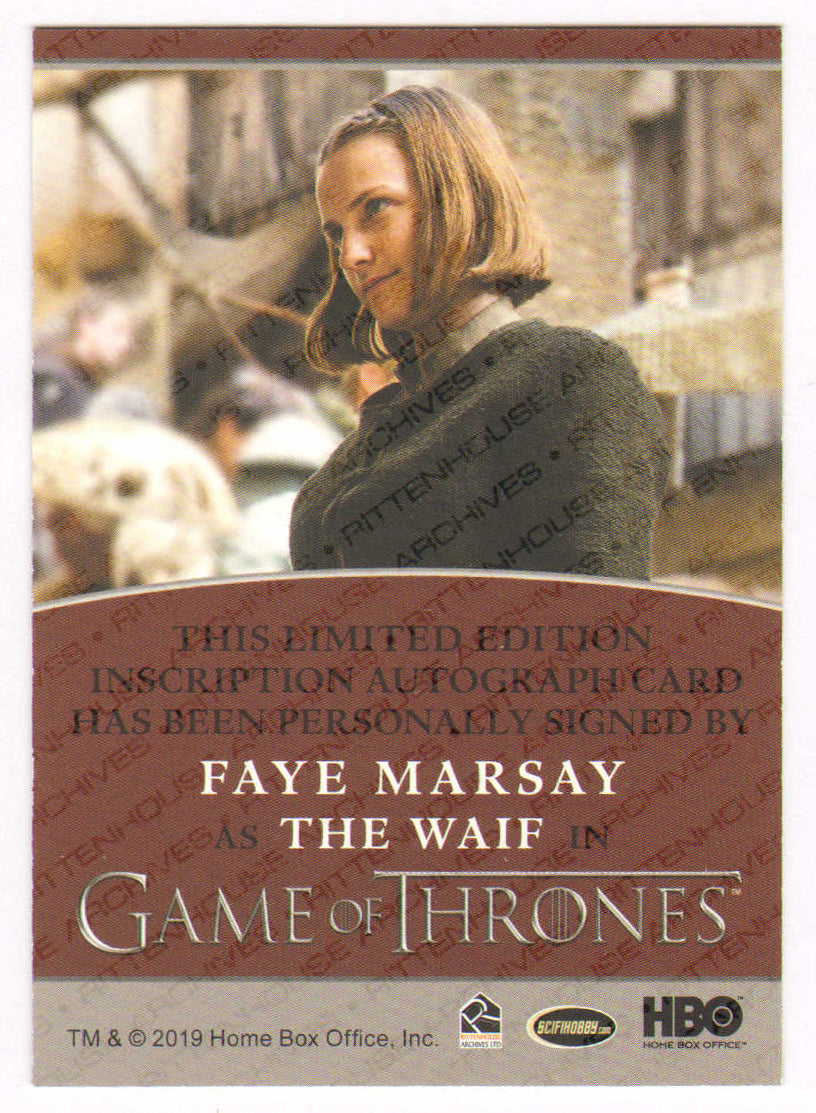
                  
                    Faye Marsay as The Waif in Game of Thrones Signed Rittenhouse Trading Card with Character Name
                  
                