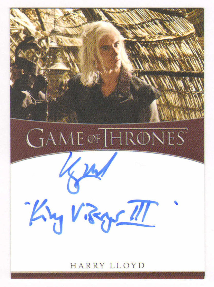 
                  
                    Harry Lloyd as Viserys Targaryen in Game of Thrones Signed Rittenhouse Trading Card with Character Name
                  
                