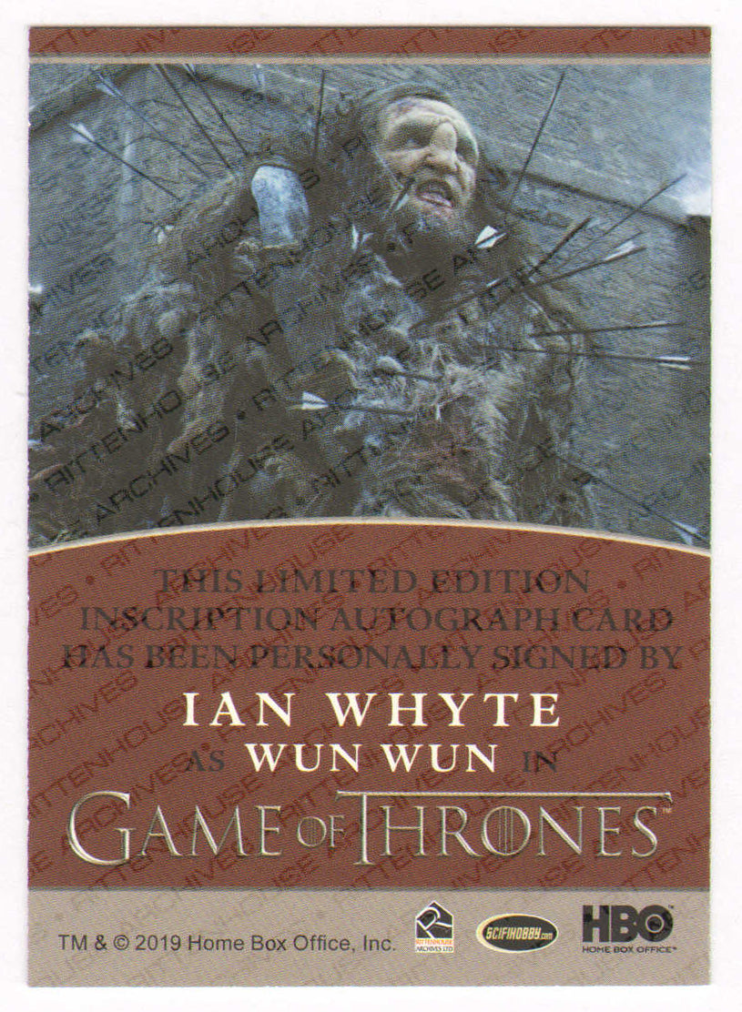 
                  
                    Ian Whyte as Wun Wun in Game of Thrones Signed Rittenhouse Trading Card with Quote
                  
                