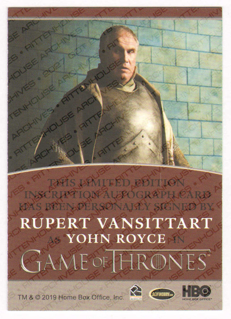 
                  
                    Rupert Vansittart as Yohan Royce in Game of Thrones Signed Rittenhouse Trading Card with Character Name
                  
                