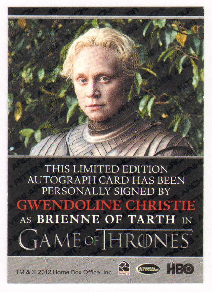 
                  
                    Gwendoline Christie as Brienne of Tarth in Game of Thrones Signed Rittenhouse Trading Card
                  
                