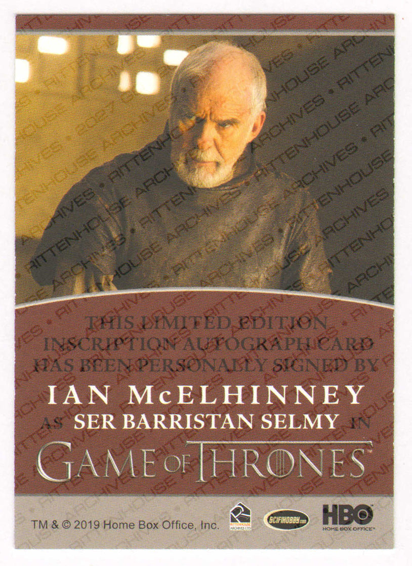 
                  
                    Ian McElhinney as Ser Barristan Selmy in Game of Thrones Signed Rittenhouse Trading Card with Quote
                  
                