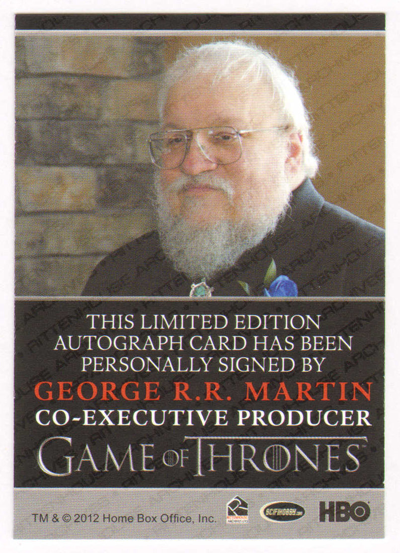 
                  
                    George R. R. Martin Co-Executive Producer of Game of Thrones Signed Rittenhouse Trading Card
                  
                