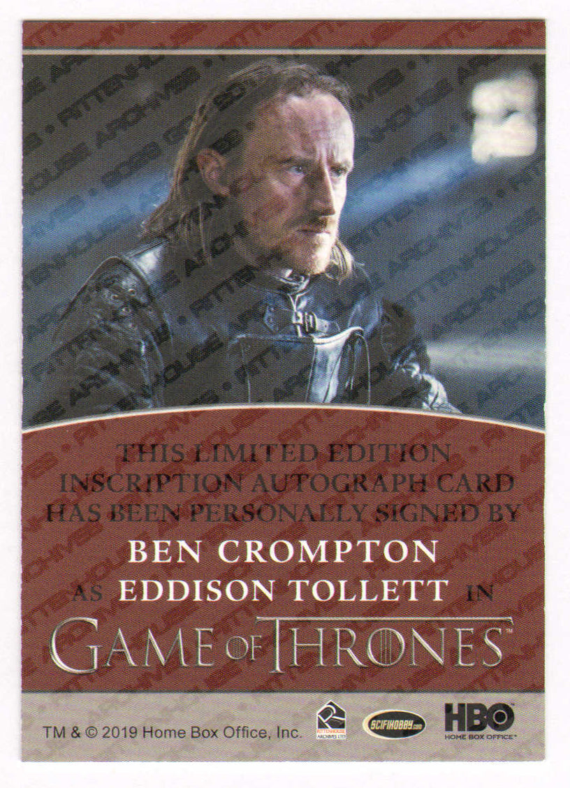 
                  
                    Ben Crompton as Eddison Tollett in Game of Thrones Signed Rittenhouse Trading Card with Quote
                  
                