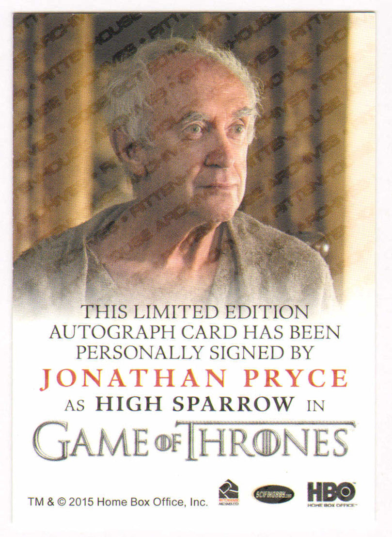 
                  
                    Jonathan Pryce as High Sparrow in Game of Thrones Signed Rittenhouse Trading Card
                  
                