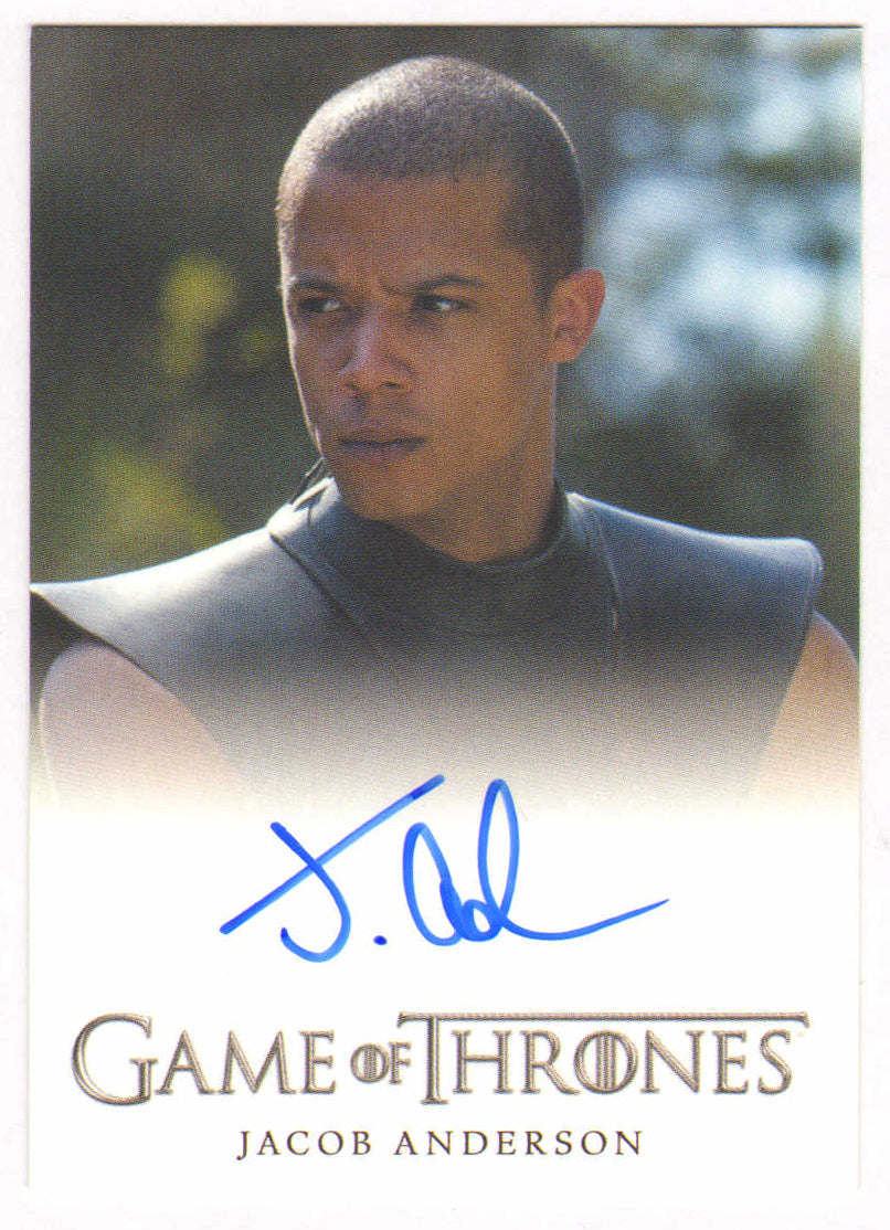 
                  
                    Jacob Anderson as Grey Worm in Game of Thrones Signed Rittenhouse Trading Card
                  
                