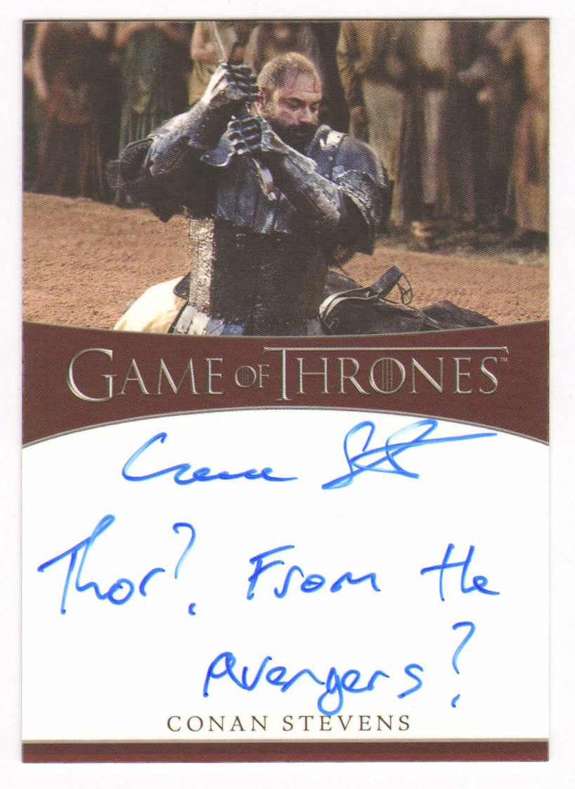 
                  
                    Conan Stevens as Gregor Clegane in Game of Thrones Signed Rittenhouse Trading Card with Quote
                  
                