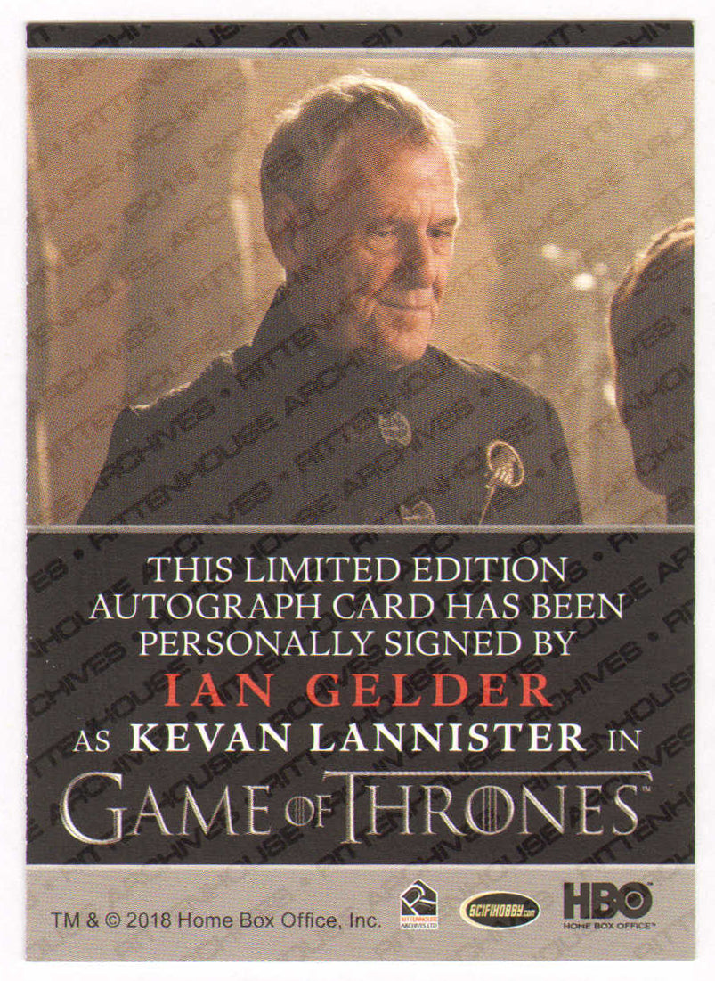 
                  
                    Ian Gelder as Kevan Lannister in Game of Thrones Signed Rittenhouse Trading Card
                  
                