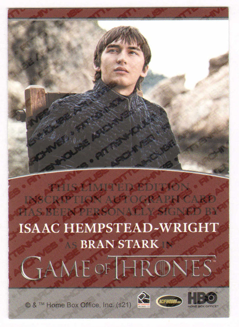 
                  
                    Isaac Hempstead-Wright as Bran Stark in Game of Thrones Signed Rittenhouse Trading Card with Character Name
                  
                