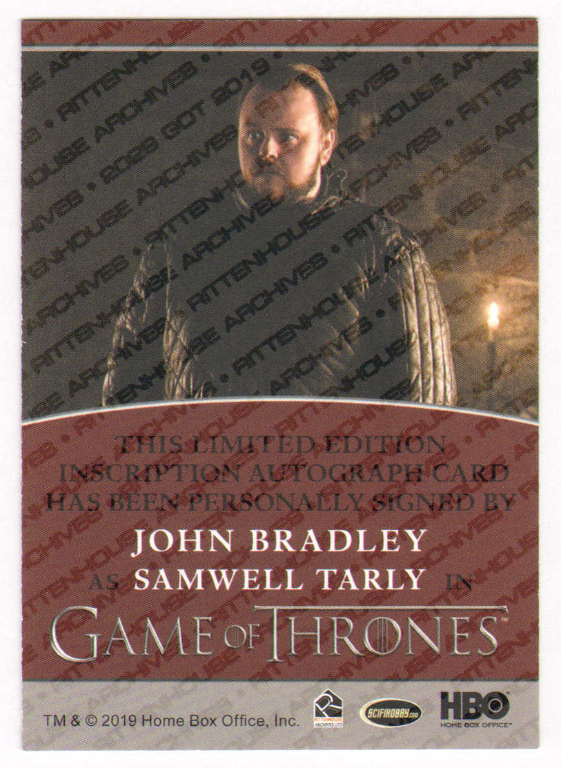 
                  
                    John Bradley as Samwell Tarly in Game of Thrones Signed Rittenhouse Trading Card with Quote
                  
                