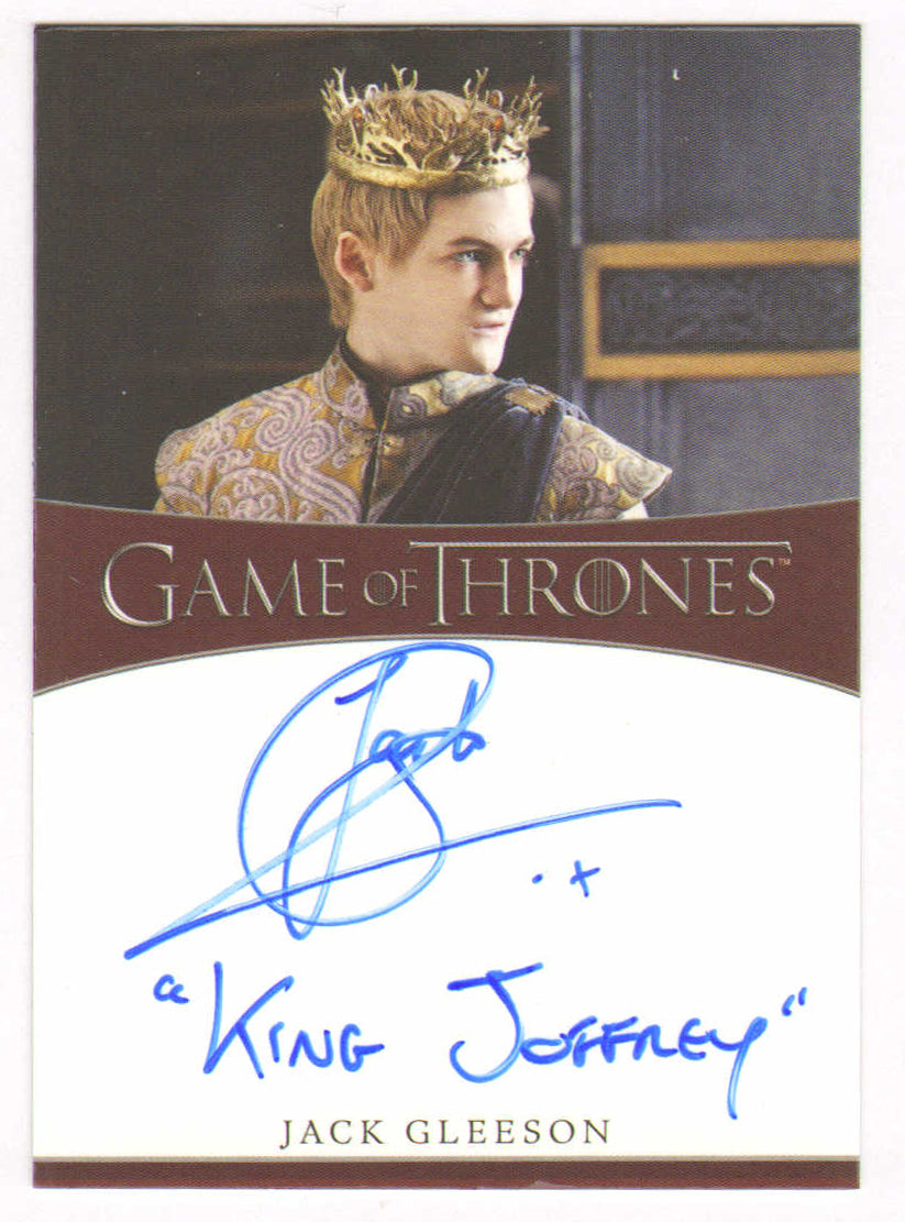 
                  
                    Jack Gleeson as King Joffrey Baratheon in Game of Thrones Signed Rittenhouse Trading Card with Character Name
                  
                
