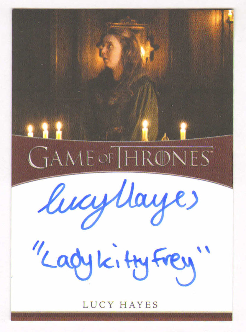 
                  
                    Lucy Hayes as Lady Kitty Frey in Game of Thrones Signed Rittenhouse Trading Card with Character Name
                  
                