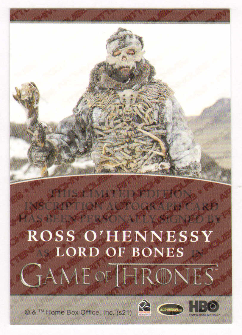 
                  
                    Ross O'Hennessy as Lord of Bones in Game of Thrones Signed Rittenhouse Trading Card with Character Name & Quote
                  
                