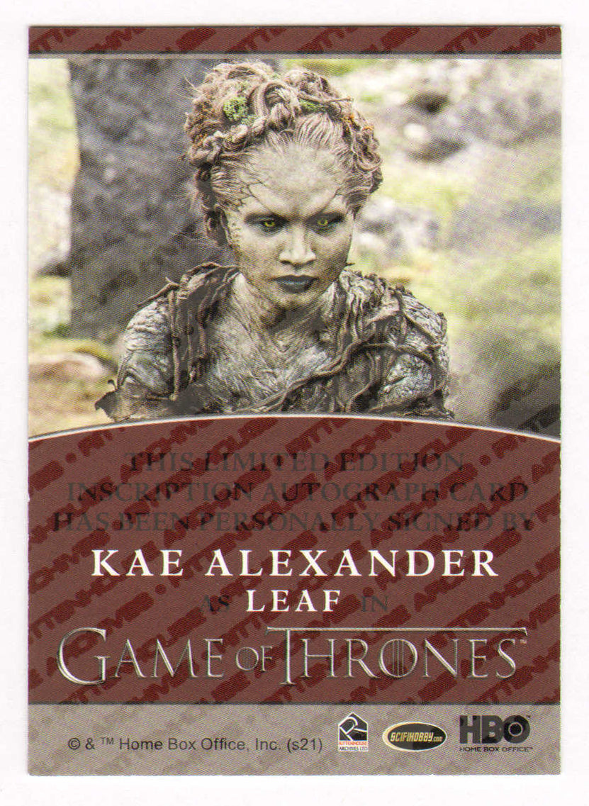 
                  
                    Kae Alexander as Leaf in Game of Thrones Signed Rittenhouse Trading Card with Quote
                  
                