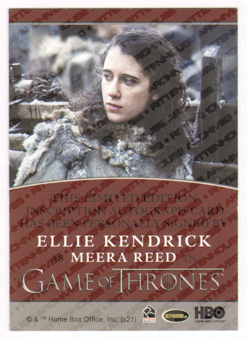 
                  
                    Ellie Kendrick as Meera Reed in Game of Thrones Signed Rittenhouse Trading Card with Quote
                  
                