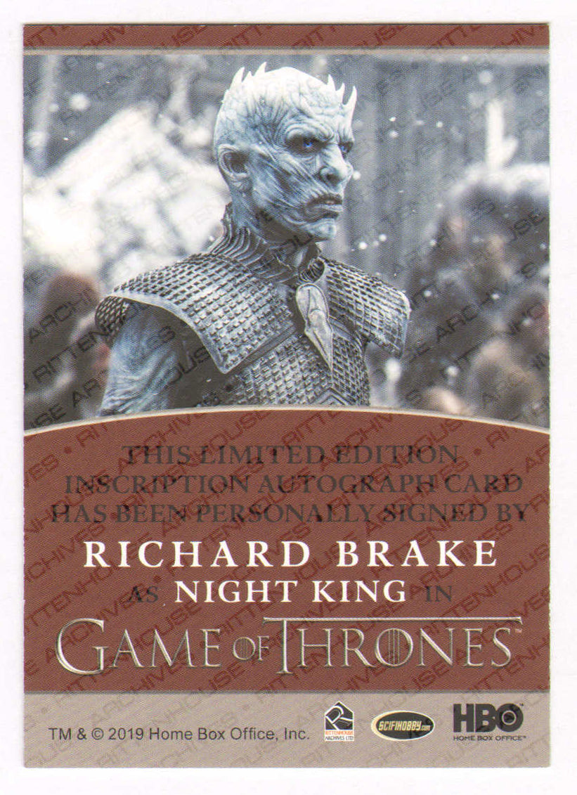 
                  
                    Richard Brake as Night King in Game of Thrones Signed Rittenhouse Trading Card with Character Name
                  
                
