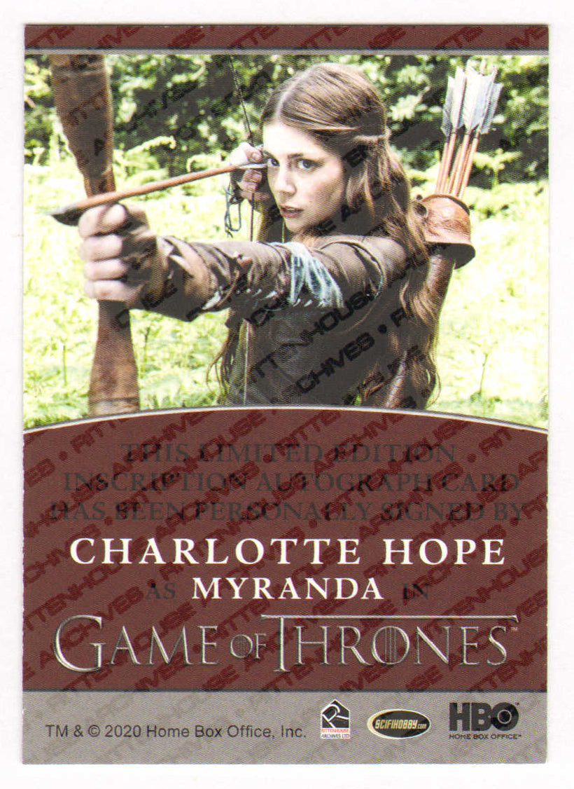 
                  
                    Charlotte Hope as Myranda in Game of Thrones Signed Rittenhouse Trading Card with Quote
                  
                