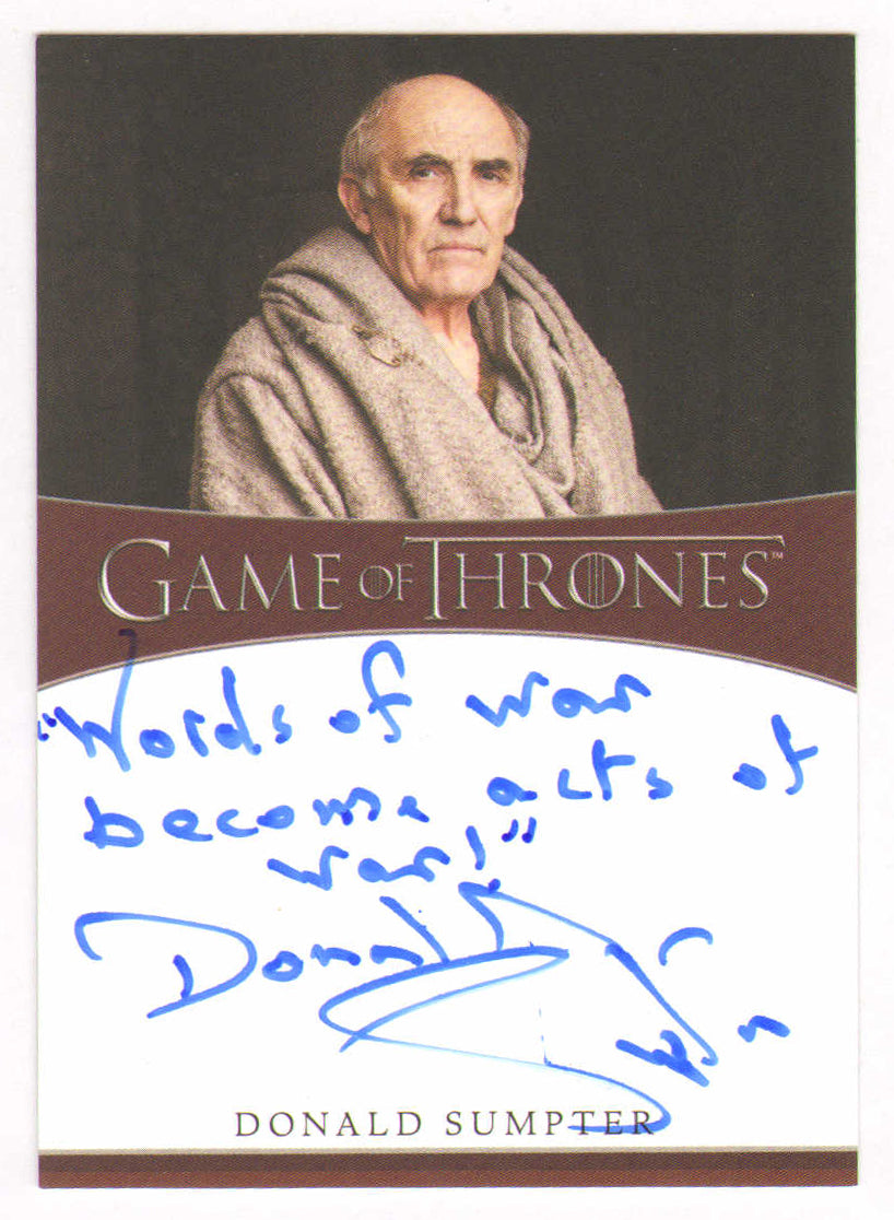 
                  
                    Donald Sumpter as Maester Luwin in Game of Thrones Signed Rittenhouse Trading Card with Quote
                  
                