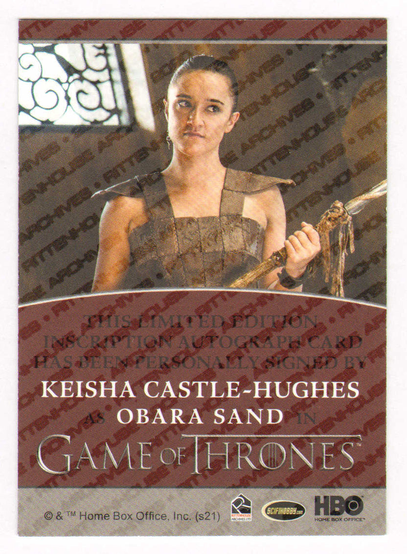 
                  
                    Keisha Castle-Hughes as Obara Sand in Game of Thrones Signed Rittenhouse Trading Card with Character Name
                  
                