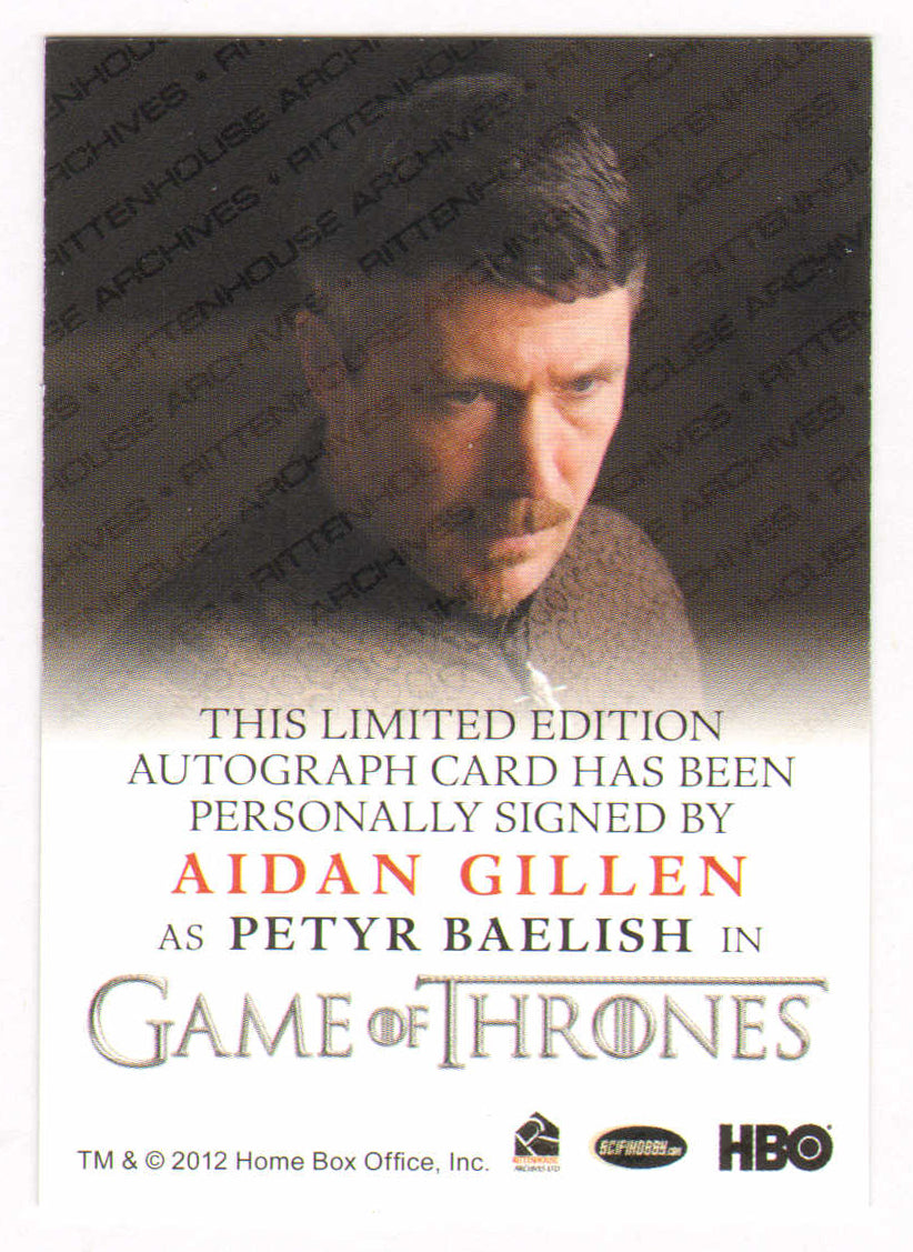 
                  
                    Aidan Gillen as Petyr Baelish in Game of Thrones Signed Rittenhouse Trading Card
                  
                