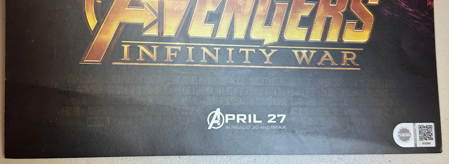 
                  
                    Avengers: Infinity War 11x17 Mini Poster (SWAU) Signed by Robert Downey Jr., Chris Hemsworth, Sebastian Stan, and Josh Brolin
                  
                