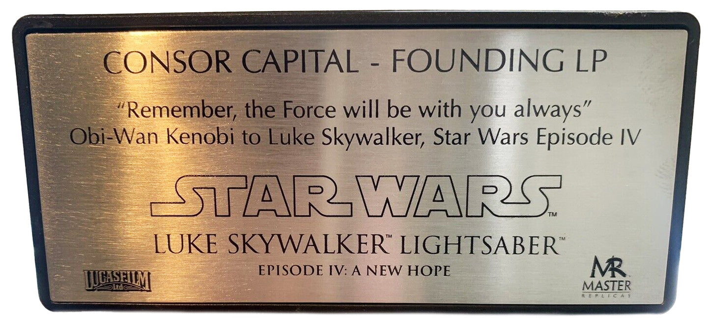 
                  
                    Luke Skywalker in Star Wars: A New Hope Master Replicas SW-135 Elite Edition Consor Capital #1/8 Prop Replica Lightsaber with Plaque (Official Pix) Signed by Mark Hamill
                  
                