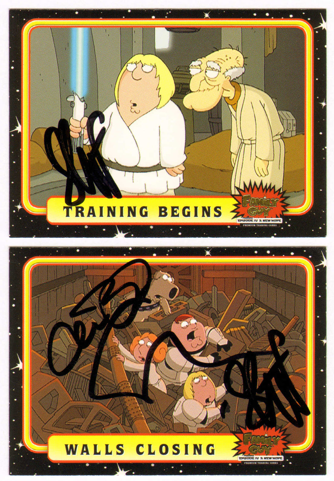 
                  
                    Alex Borstein as Lois Griffin & Seth MacFarlane as Peter Griffin & Creator of Family Guy Signed Inkworks Trading Cards 2pc LOT
                  
                