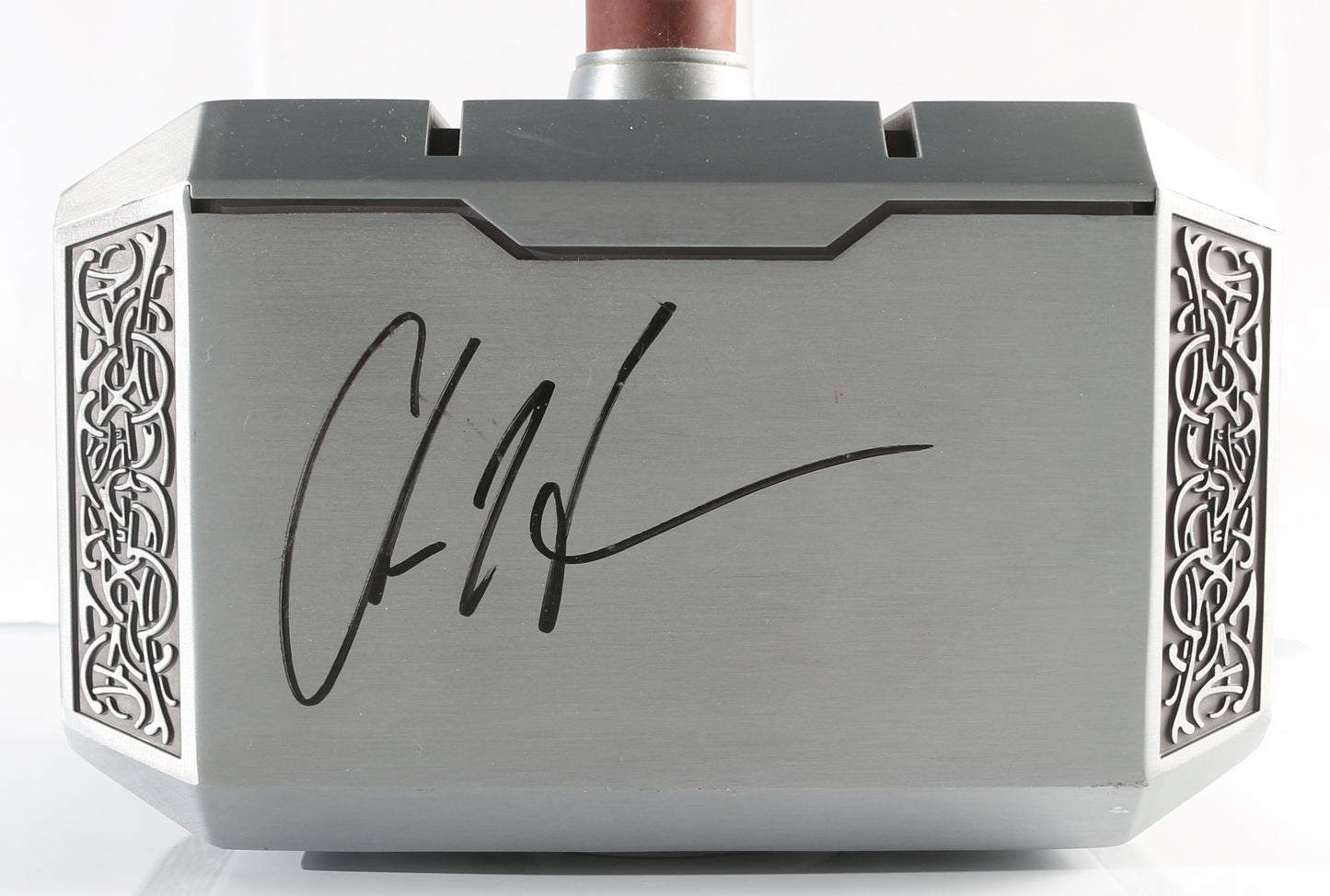 
                  
                    Thor Mjolnir Heavy Metal & Leather Prop Replica Hammer (SWAU) Signed by Chris Hemsworth
                  
                