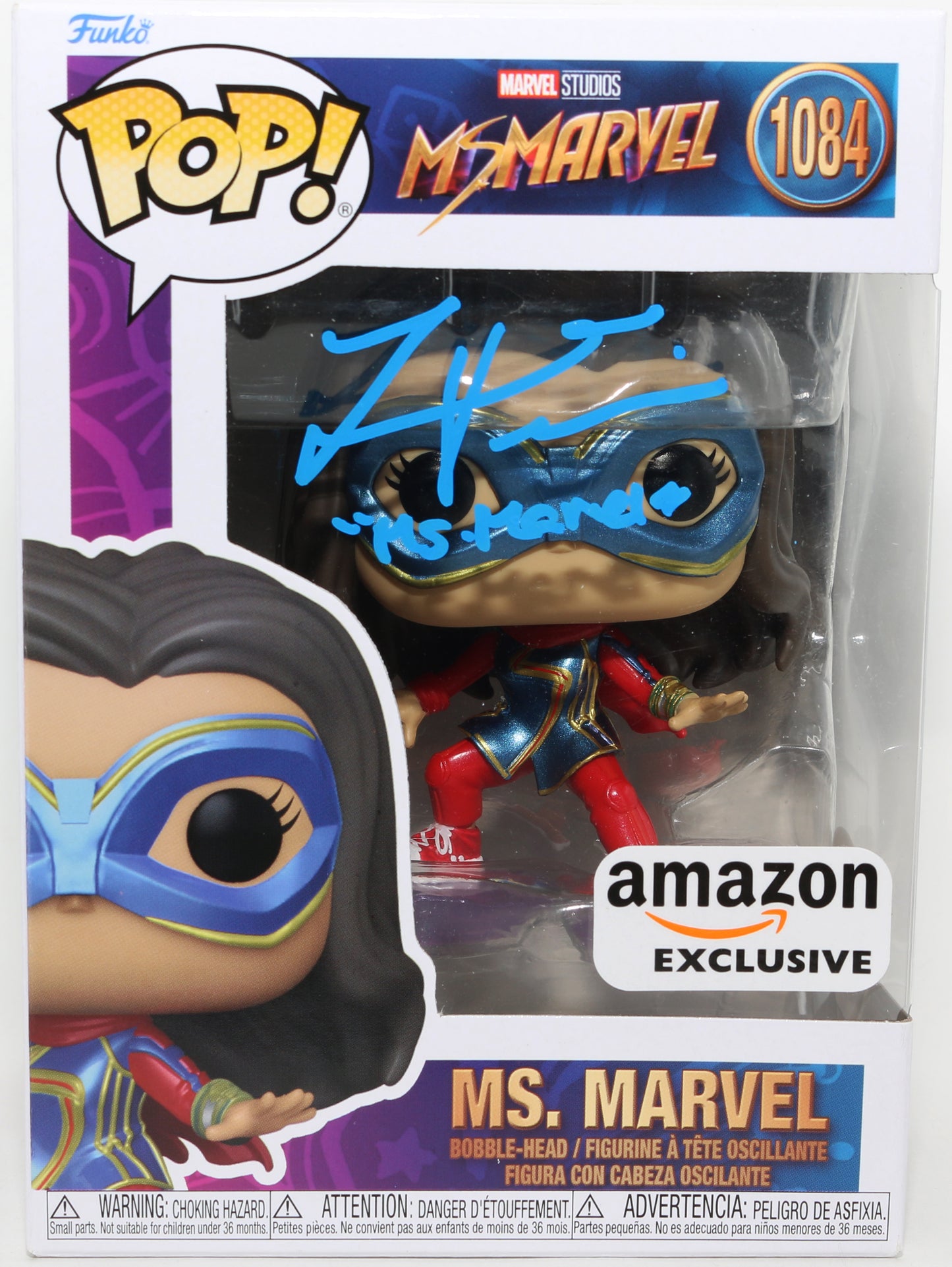 
                  
                    Iman Vellani as Ms. Marvel in Ms. Marvel Amazon Exclusive (JSA) Signed Funko POP! #1084 with Character Name
                  
                