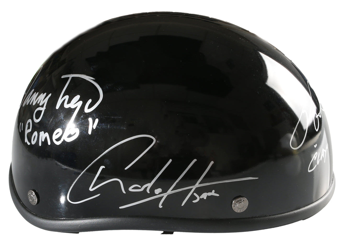 
                  
                    Sons of Anarchy Prop Replica Biker Helmet (Celebrity Authentics) Cast Signed by Ron Perlman, Charlie Hunnam, Danny Trejo, Katey Sagal, Theo Rossi, Kim Coates, & Mark Boone Junior with Character Names
                  
                
