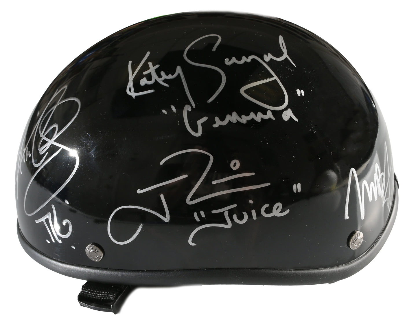 
                  
                    Sons of Anarchy Prop Replica Biker Helmet (Celebrity Authentics) Cast Signed by Ron Perlman, Charlie Hunnam, Danny Trejo, Katey Sagal, Theo Rossi, Kim Coates, & Mark Boone Junior with Character Names
                  
                