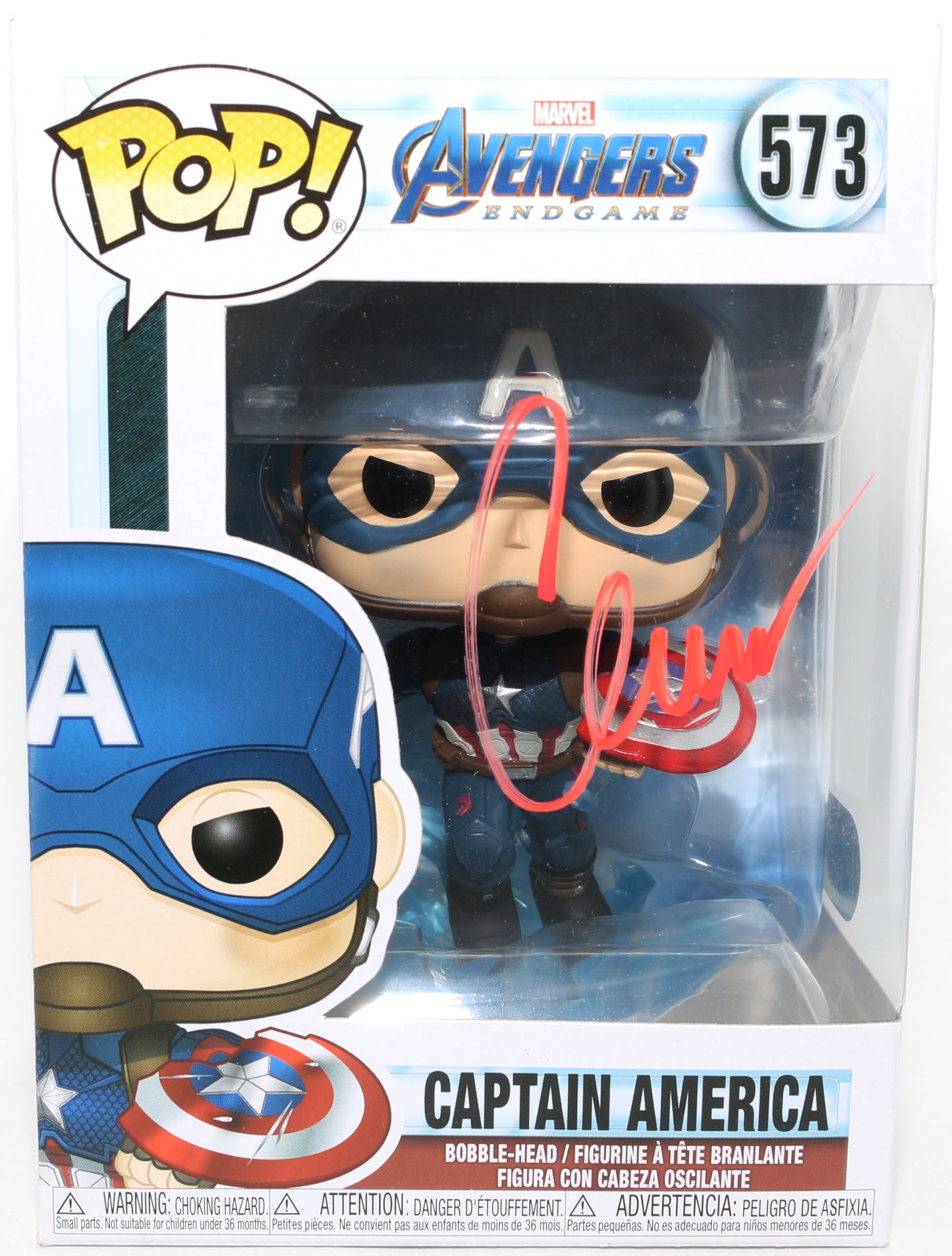 
                  
                    Chris Evans as Captain America in Avengers: Endgame (SWAU) Signed Funko POP! #573
                  
                