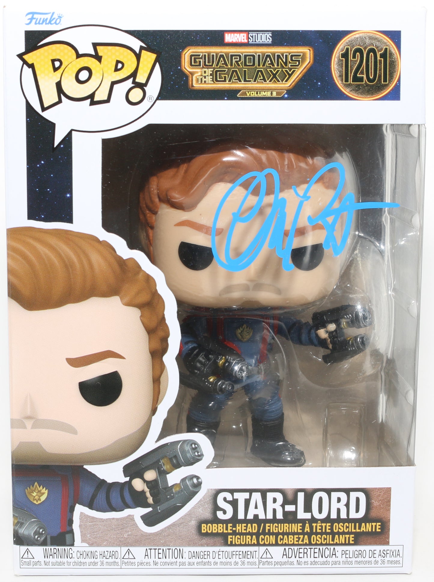 
                  
                    Chris Pratt as Star-Lord in Guardians of the Galaxy Vol. 3 (Beckett) Signed Funko POP! #1201
                  
                