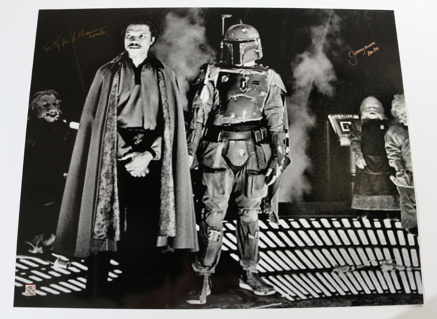 
                  
                    Billy Dee Williams as Lando & Jeremy Bulloch as Boba Fett in Star Wars: The Empire Strikes Back (Coolwaters) Signed 30x24 Poster
                  
                