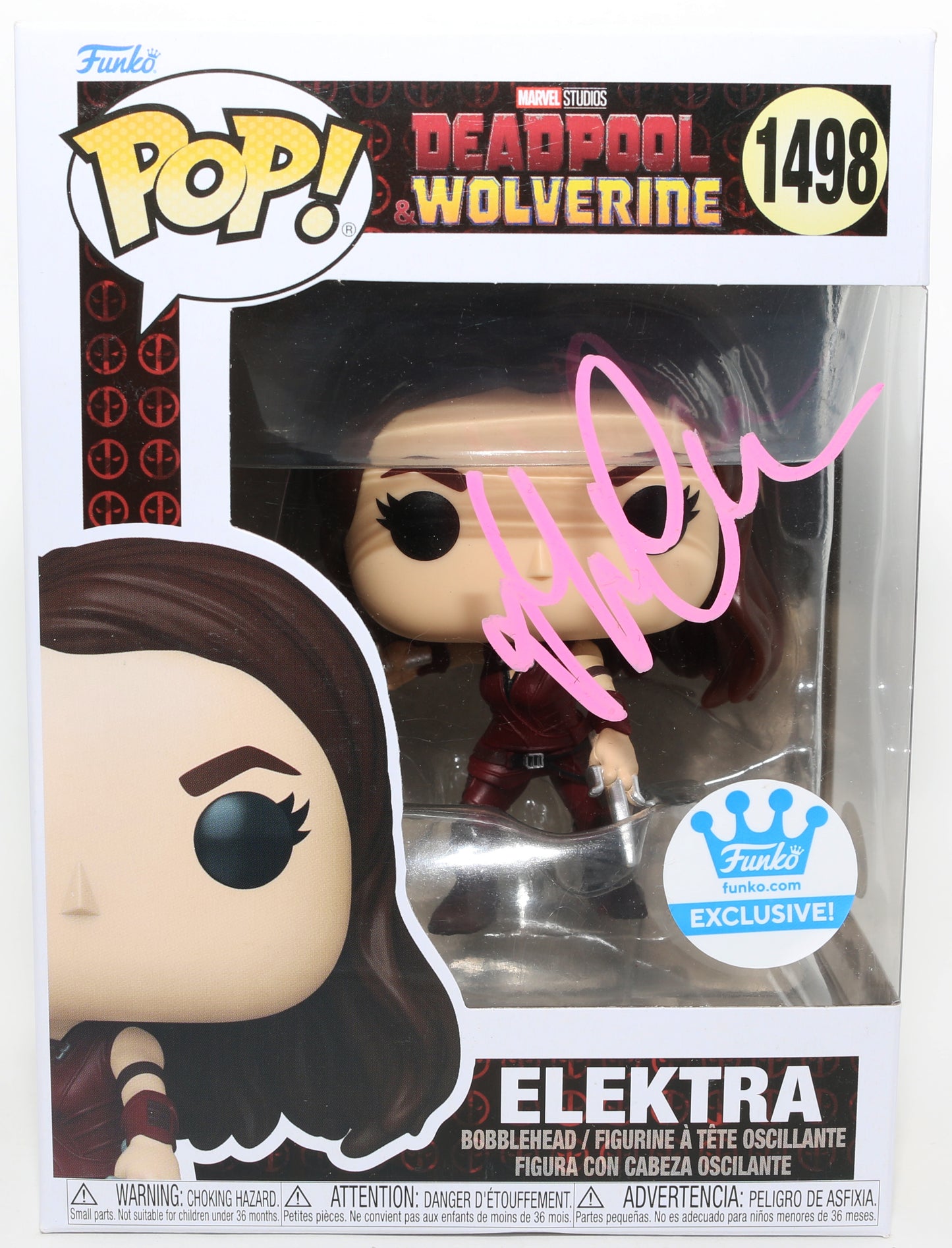 
                  
                    Jennifer Garner as Elektra Natchios in Deadpool & Wolverine Funko Store Exclusive (ACOA) Signed Funko POP! #1498
                  
                