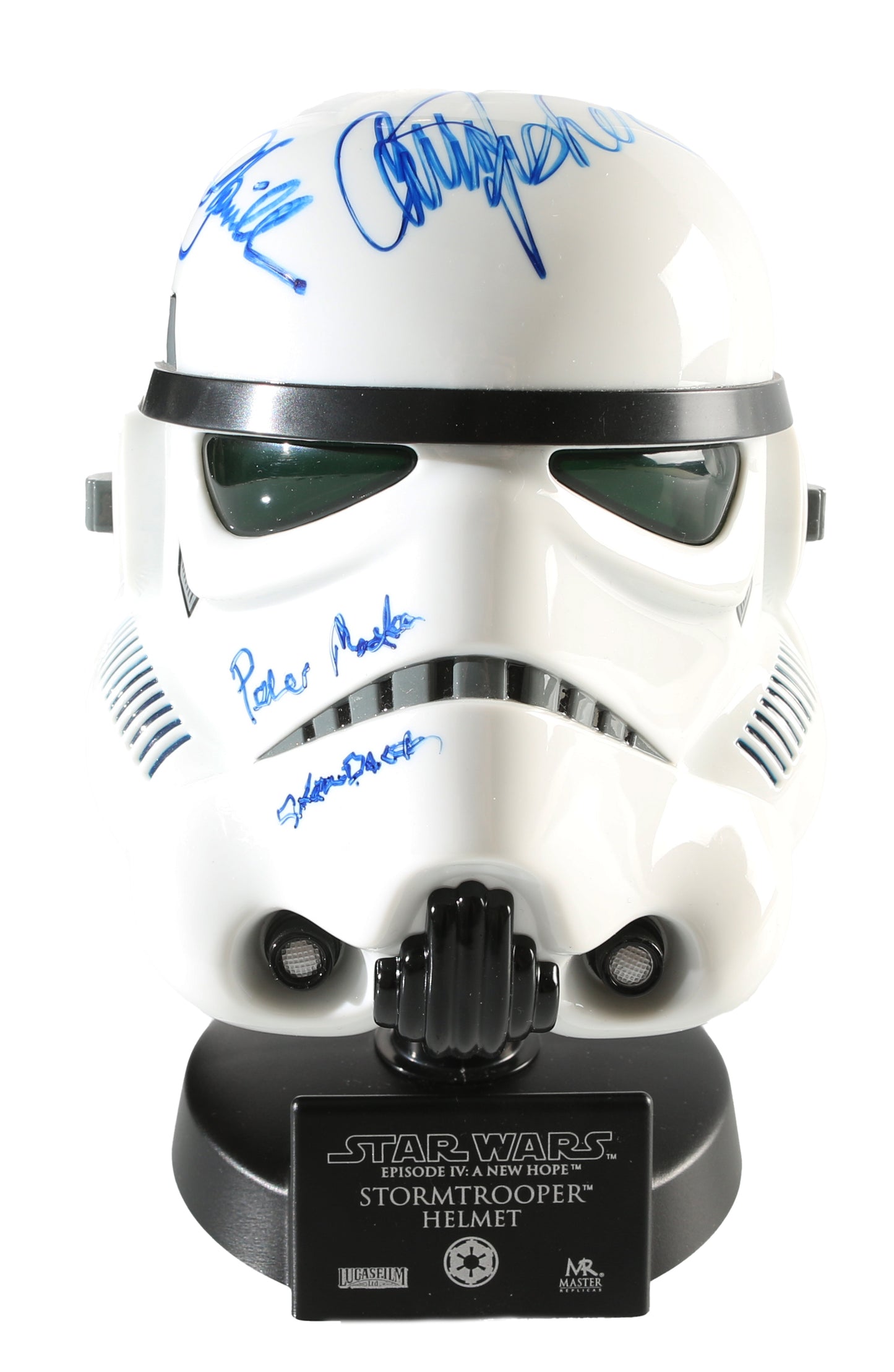 
                  
                    Star Wars Stormtrooper Mini Helmet Scaled Prop Replica (Beckett Witnessed) Cast Signed by Harrison Ford, Carrie Fisher, Mark Hamill, Dave Prowse, Peter Mayhew, Kenny Baker, & Anthony Daniels
                  
                