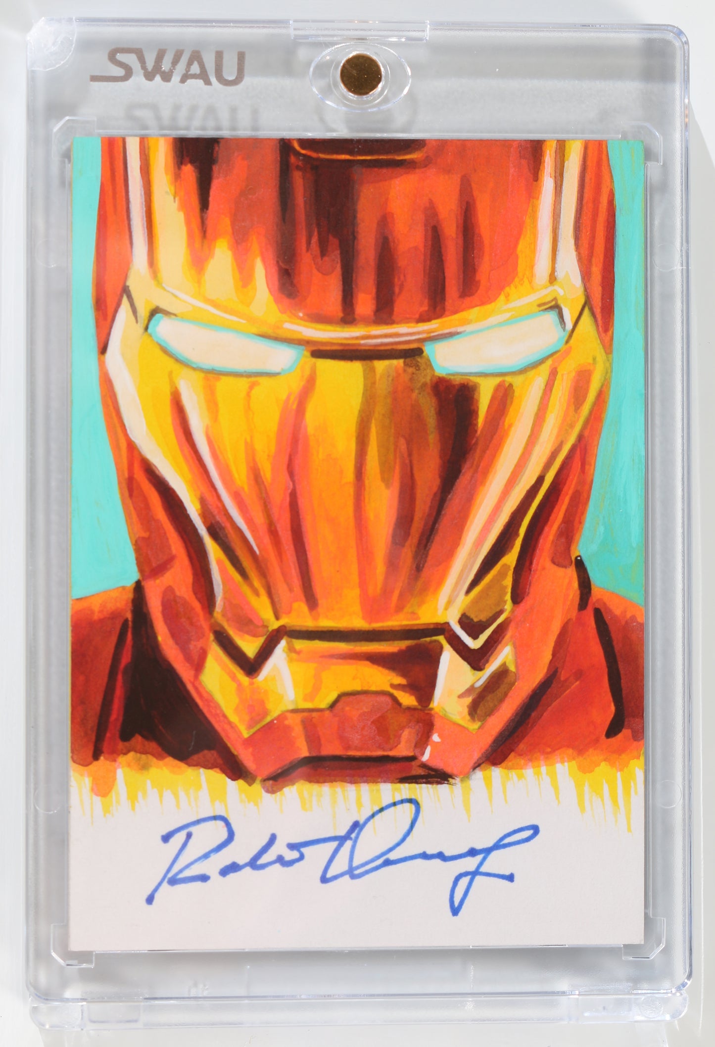 
                  
                    Robert Downey Jr. as Iron Man in Avengers (Encapsulated) Signed SWAU Artist Series Trading Card
                  
                