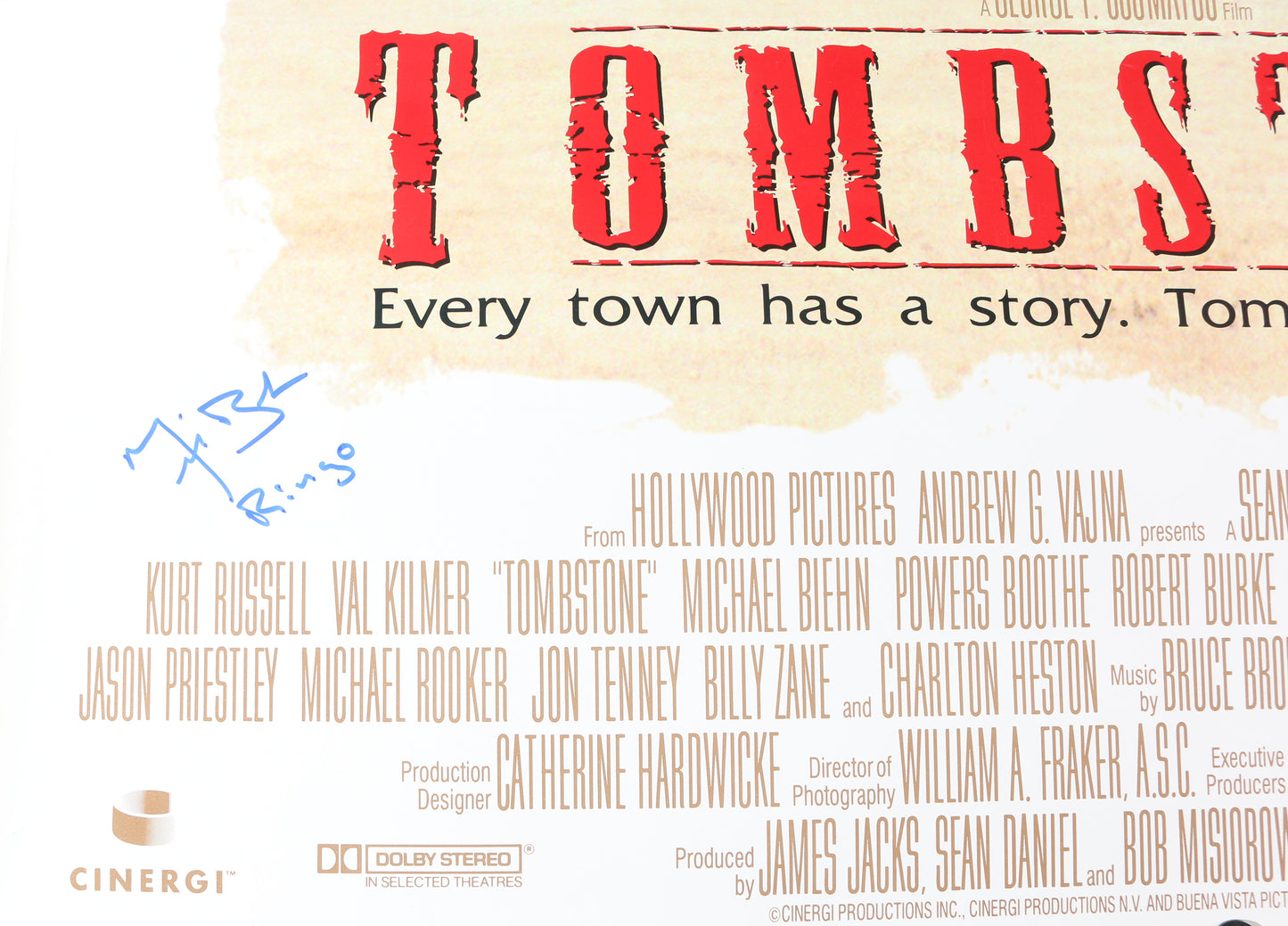 
                  
                    Val Kilmer as Doc Holliday & Michael Biehn as Johnny Ringo in Tombstone (Celebrity Authentics / Beckett / PSA) Signed 27x40 Poster with Character Name
                  
                