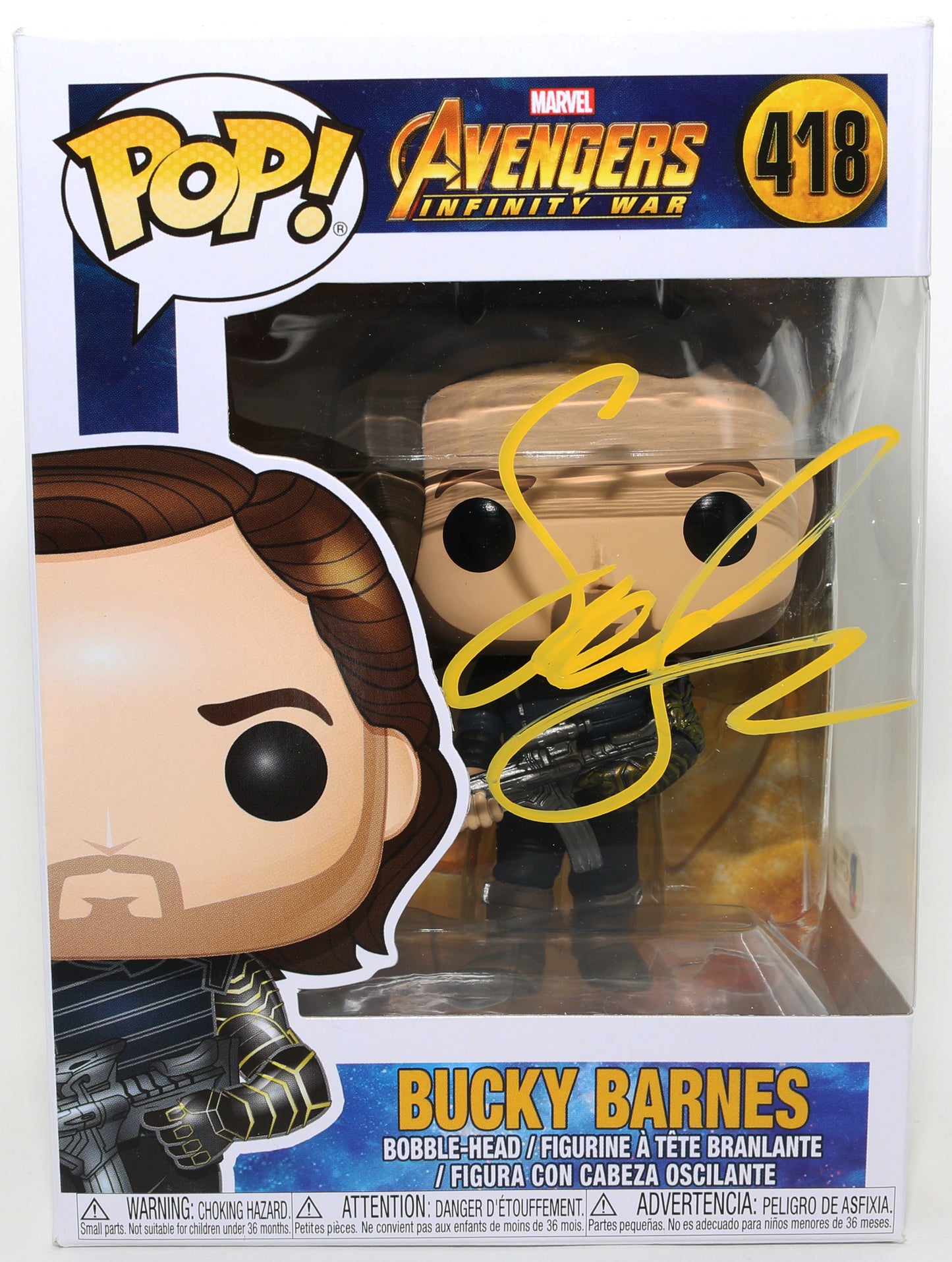 
                  
                    Sebastian Stan as Bucky Barnes / The Winter Solder in Avengers: Infinity War (SWAU) Signed Funko POP! #418
                  
                