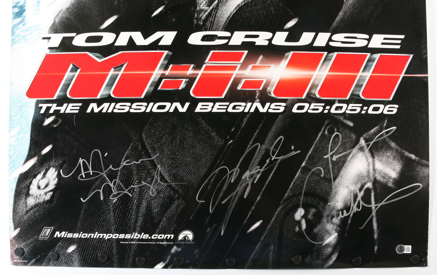 
                  
                    Mission: Impossible III 27x40 Poster (Beckett) Cast Signed by Michelle Monaghan, Maggie Q, Laurence Fishburne, & Director: J. J. Abrams
                  
                