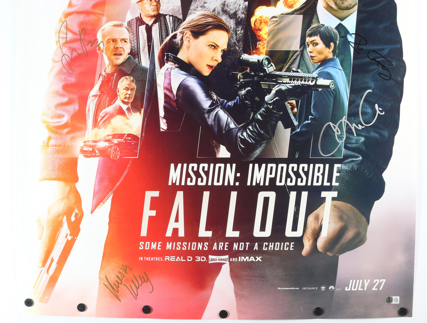 
                  
                    Mission: Impossible - Fallout 27x40 Poster (Beckett) Cast Signed by Henry Cavill, Simon Pegg, Rebecca Ferguson, Angela Bassett, Vanessa Kirby, & Director: Christopher McQuarrie
                  
                